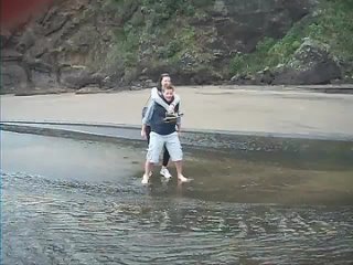 from a brunette in thongs, pants are pulled